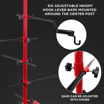 Auto Panel Tree Paint Stand Holder with Adjustable Center Post - Hook Levers Securely Hang Automotive Panels, Doors, Fenders, Bumpers, Car Parts