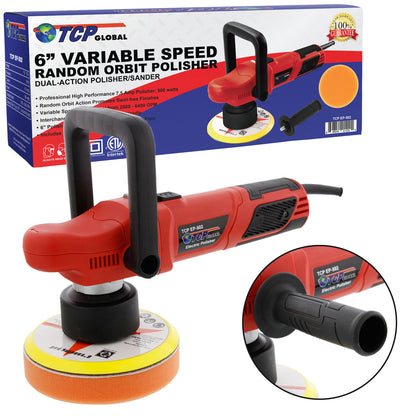 TCP Global 6" Variable Speed Random Orbit Dual-Action Polisher; Professional High Performance - Buff, Polish & Detail Car Auto Paint