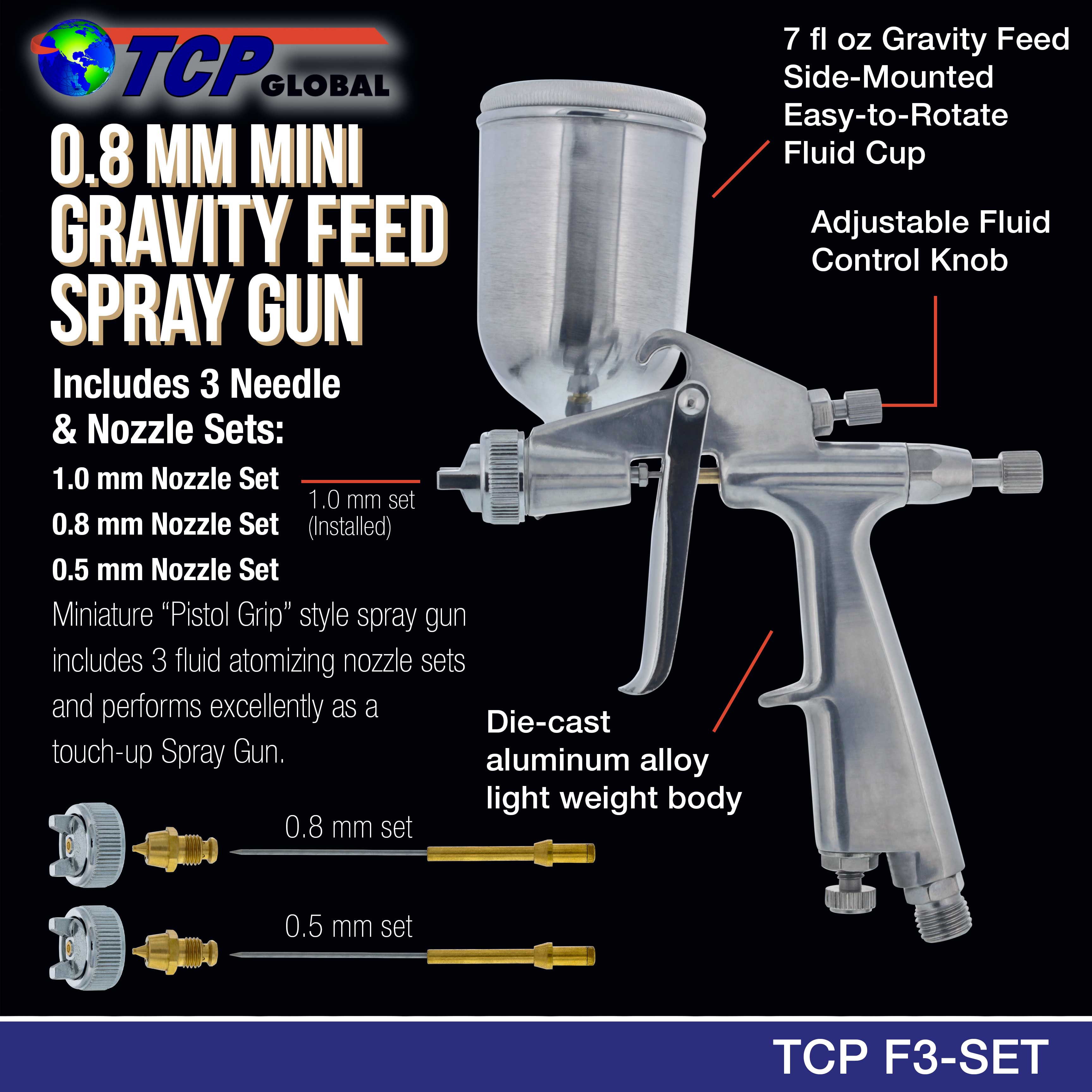 8Mm Mini Gravity Spray Gun With .5Mm & 1.0Mm Tips& Cup – TCP Global