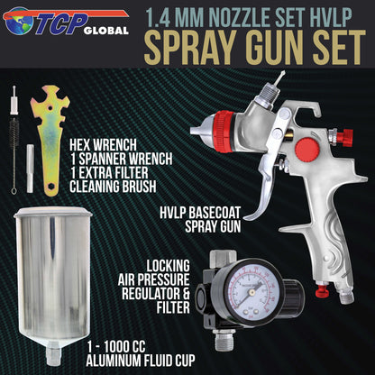 Professional HVLP Spray Gun 1.4mm - Gravity Feed Auto Paint Gun Kit for Basecoat, Clearcoat, Primer - Spray Guns Paint Sprayer with Air Compressor