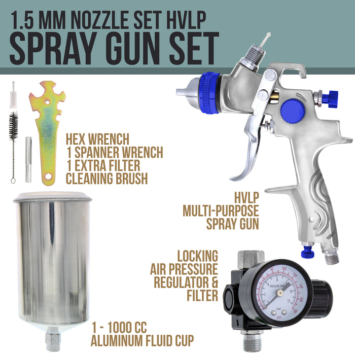 TCP Global Brand Pro HVLP Multi-Purpose Spray Gun with 1.5 Nozzle/Tip/Regulator (Multi-Purpose Gun)