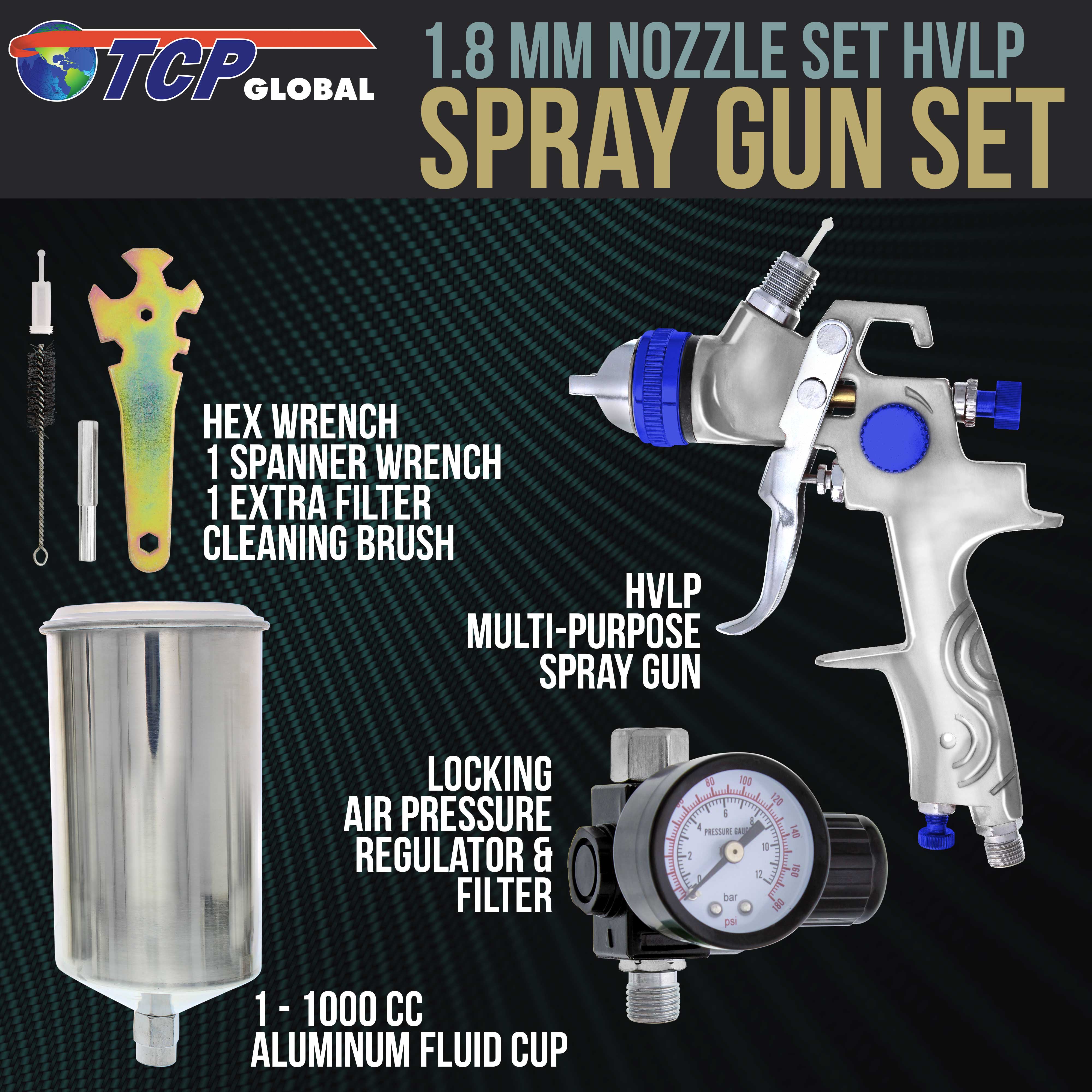 Hvlp Primer Spray Gun Blue With 1.8 Nozzle/Tip/Regulator – TCP Global