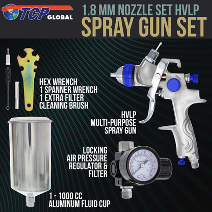Professional HVLP Spray Gun 1.8mm - Gravity Feed Auto Paint Gun Kit for Basecoat, Clearcoat, Primer - Spray Guns Paint Sprayer with Air Compressor