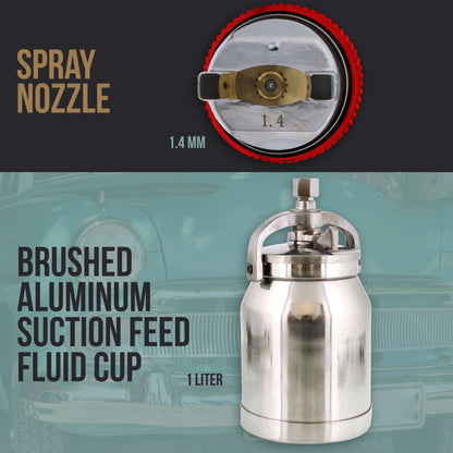 Professional HVLP Spray Gun 1.4mm - Gravity Feed Auto Paint Gun Kit for Basecoat, Clearcoat, Primer - Spray Guns Paint Sprayer with 1-Liter Cup