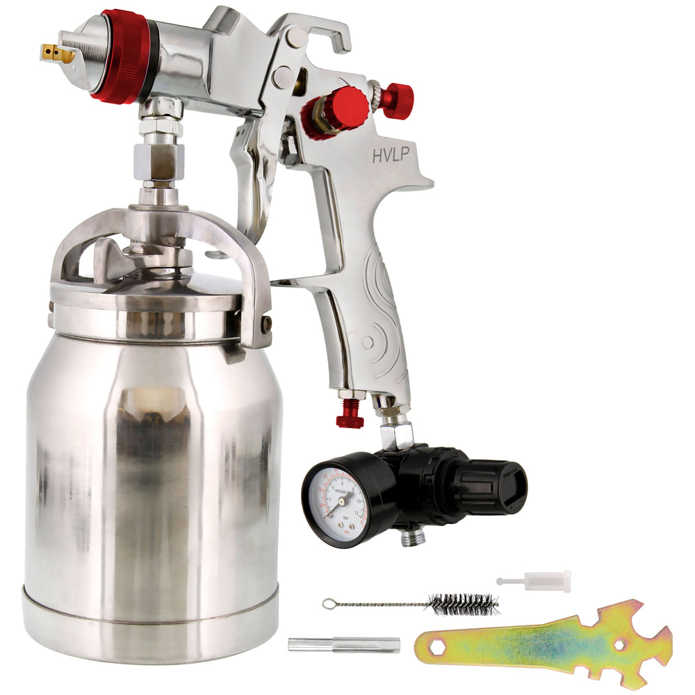 Professional Suction Feed HVLP Spray Gun with a 1.4mm Fluid Tip, 1 Liter Aluminum Cup and Air Regulator