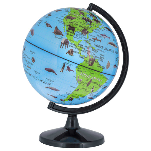TCP Global 6" World Globe with Wildlife Animals of the World - Zoo, Blue Oceans, Axis Rotation - Kids Learn Earth's Geography - School, Office Desktop