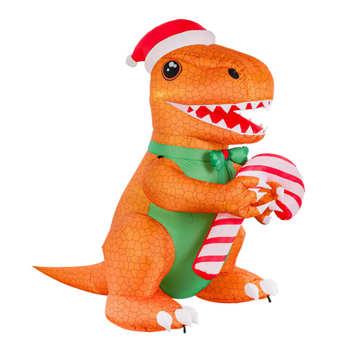 Giant 6' High 7' Long Inflatable T-Rex with Santa Hat and Candy Cane LED Lights Indoor Outdoor Yard Lawn Decoration, Blow Up Ornaments Waterproof