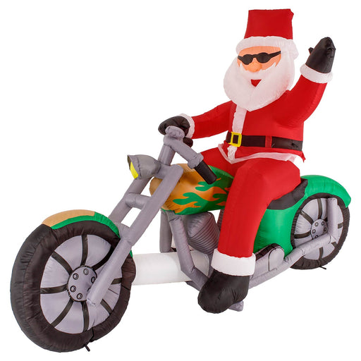 Christmas Masters 6 Foot Inflatable Santa Claus Riding a Motorcycle with Hand Up Waving Hello LED Lights Indoor Outdoor Yard Lawn Decoration - Chopper Paint Set Ornaments Waterproof