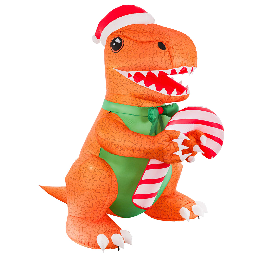 Christmas Masters Giant 9 Foot High 10 Foot Long Inflatable T-Rex Dinosaur with Santa Hat & Candy Cane LED Lights Indoor Outdoor Yard Lawn Decoration