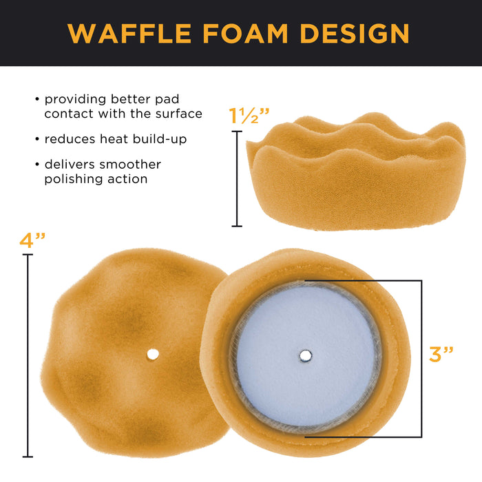TCP Global Brand 3" Mini Waffle Foam Buffing and Polishing Pad Kit with 5 Pads, Backing Plate, 1/4" Drill Adapter & 5/16" DA Thread Adapter