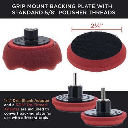 3" Mini Waffle Foam Buffing and Polishing Pad Kit with 5 Pads, Backing Plate, 1/4" Drill Adapter & 5/16" DA Thread Adapter
