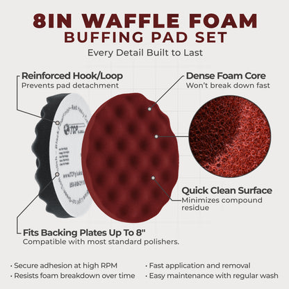 Professional 3 Pad Buffing and Polishing Kit with 8 Inch Waffle Foam Pads for Car Detailing - Complete Polisher Buffing Pad Set with 5/8" Threaded