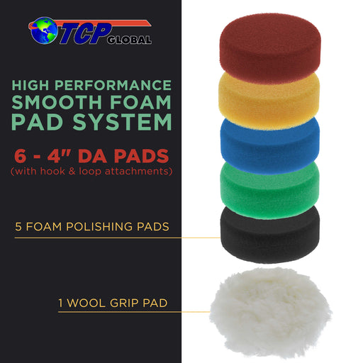 6 Pad Kit of 4" DA Polishing Pads with 5 Smooth Foam & 1 Wool Grip Pads