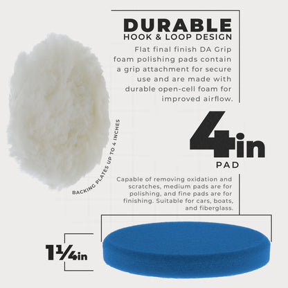 4 Inch Buffing Pads Set - 5 Smooth Flat Foam Buffer Pads & 1 Wool Pad for Orbital Buffers, DA Polish Pad for Paint Correction, Polishing Kit