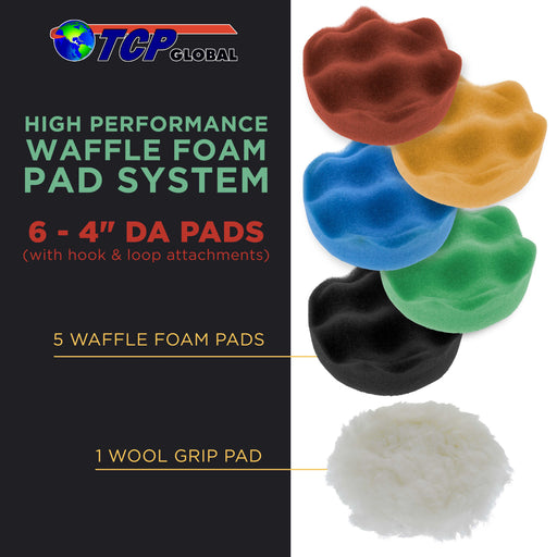 6 Pad Kit of 4" DA Polishing Pads with 5 Waffle Foam & 1 Wool Grip Pads