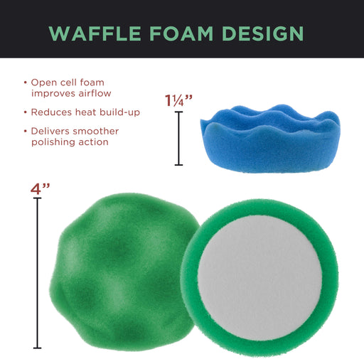 6 Pad Kit of 4" DA Polishing Pads with 5 Waffle Foam & 1 Wool Grip Pads