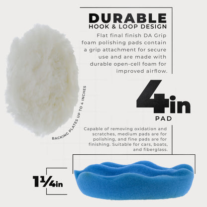 4 Inch Buffing Pads Set - 5 Waffle Foam Buffer Pads & 1 Wool Pad for Orbital Buffers, DA Polish Pad for Paint Correction, Polishing Kit