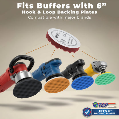 6.5 Inch Buffing Pads Set - 5 Waffle Foam Buffer Pads & 1 Wool Pad for Orbital Buffers, DA Polish Pad for Paint Correction, Polishing Kit for Auto &