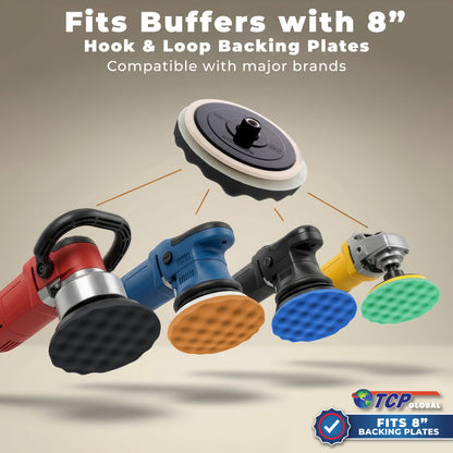 Professional 6 Pad Buffing and Polishing Kit with 5 Waffle Foam Pads and 1 Wool Grip Pad for Car Detailing - Complete 8 inch Polisher Buffing Pads
