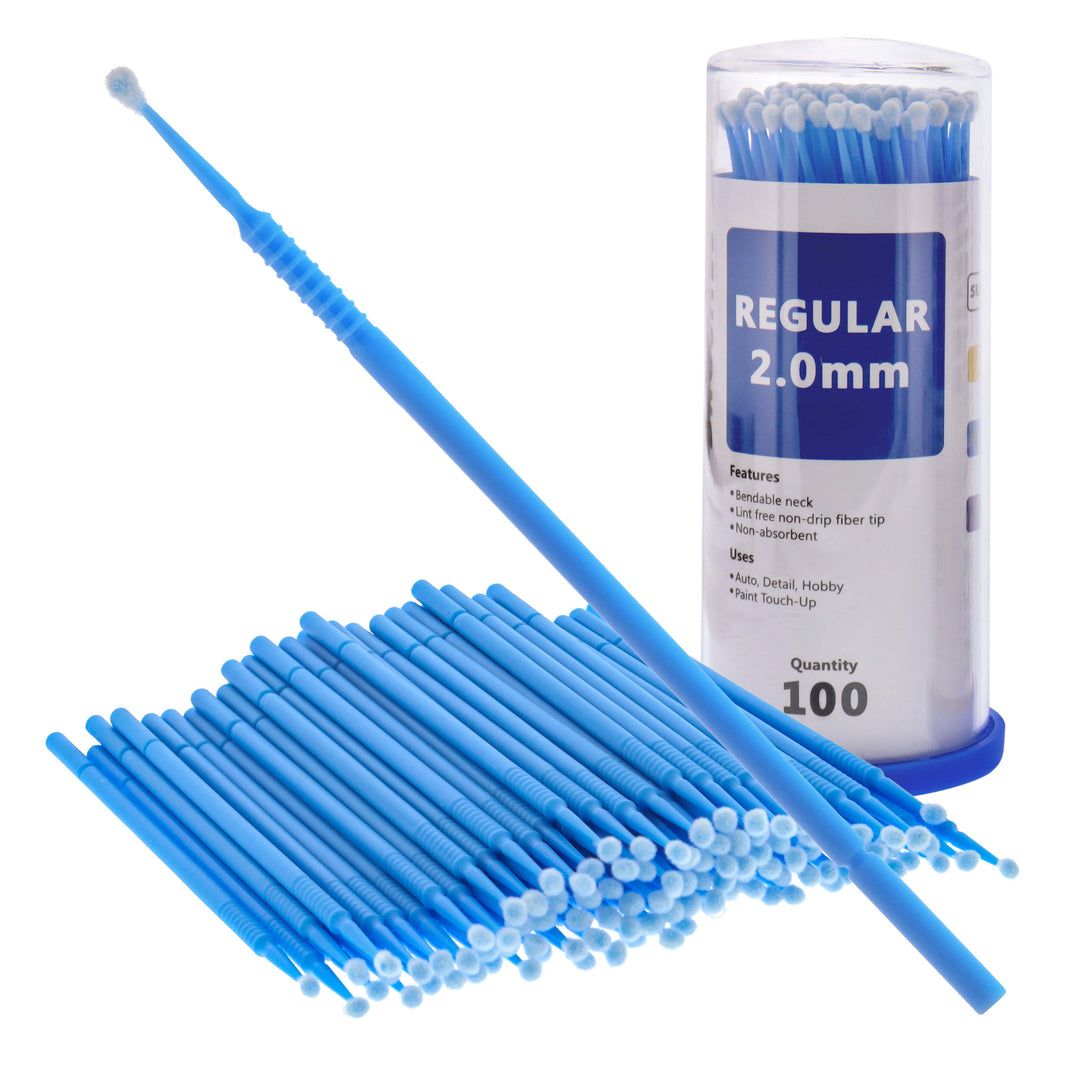 Eyelash Extension Micro Brushes, 100 Medium 2.0 mm Tip Size Blue Disposable Brush Applicators - Apply Makeup, Paint Touch Up