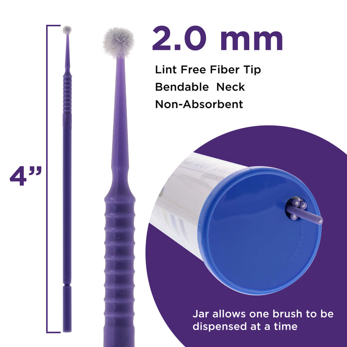 TCP Global Eyelash Extension Micro Brushes, 100 Medium 2.0 mm Tip Size Purple Disposable Brush Applicators - Apply Makeup, Paint Touch Up