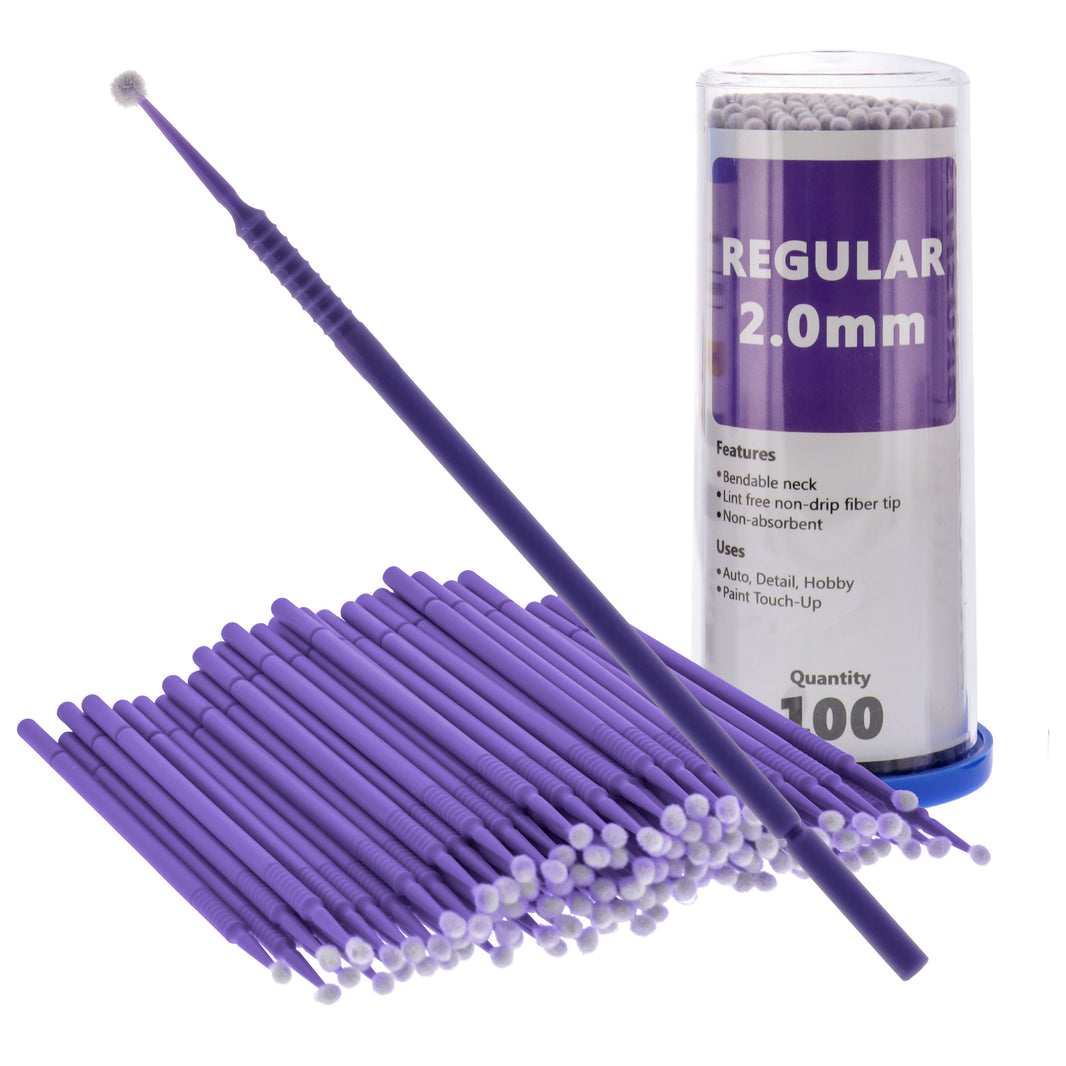 Eyelash Extension Micro Brushes, 100 Medium 2.0 mm Tip Size Purple Disposable Brush Applicators - Apply Makeup, Paint Touch Up