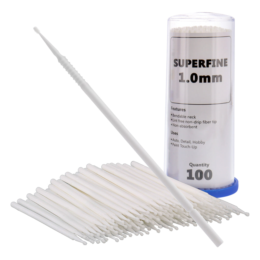 Paint Touch Up Micro Brushes, 100 Superfine 1.0 mm Tip Size White Brush Applicators - Auto Body Shop, Auto Car Detailing, Hobby
