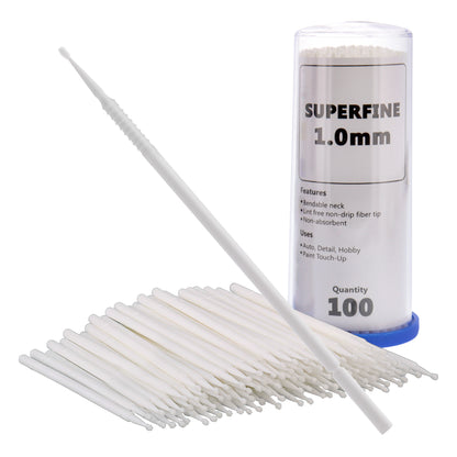 Paint Touch Up Micro Brushes, 100 Superfine 1.0 mm Tip Size White Brush Applicators - Auto Body Shop, Auto Car Detailing, Hobby