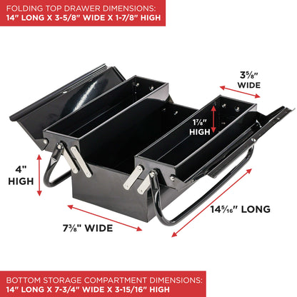 Metal Folding Storage Box - Toolbox, Storing Auto & Household Tools, Auto Body Tools, Pinstriping Supplies, Tackle, Organizer Compartments