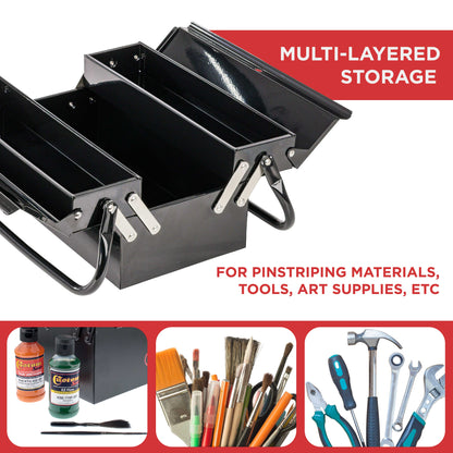 Metal Folding Storage Box - Toolbox, Storing Auto & Household Tools, Auto Body Tools, Pinstriping Supplies, Tackle, Organizer Compartments