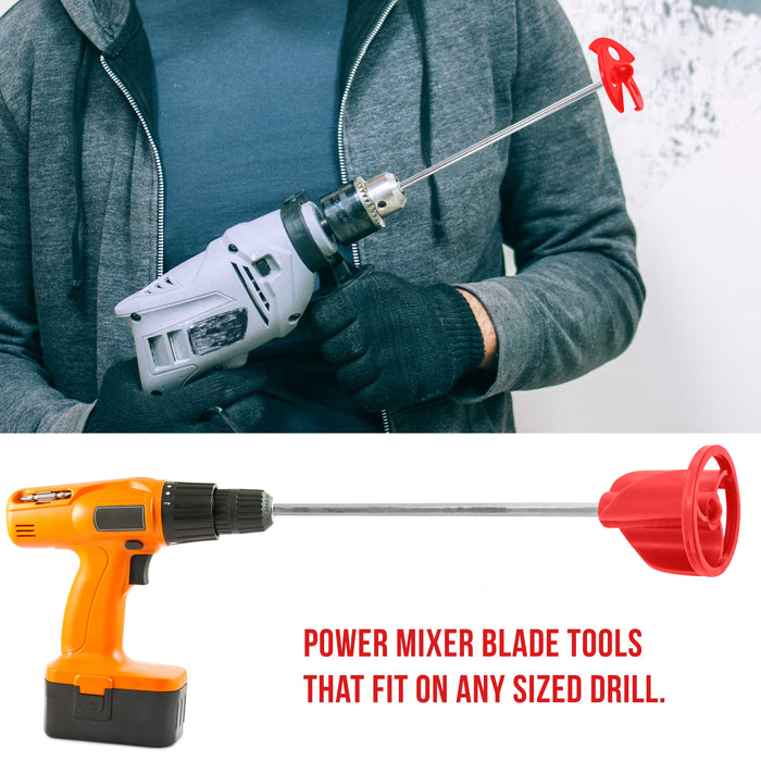 Paint Mixer Attachment (Set of 2) - 14" Drill Paddle Mixer with 1/4" Round & 5/16" Hex Shafts, 3" Paddles - Mix 1 Quart to 2.5 Gallons of Paint