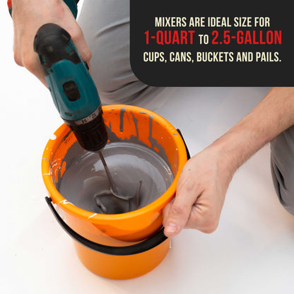 Paint Mixer Attachment (Set of 2) - 14" Drill Paddle Mixer with 1/4" Round & 5/16" Hex Shafts, 3" Paddles - Mix 1 Quart to 2.5 Gallons of Paint