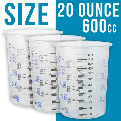 20 Ounce (600ml) Disposable Flexible Clear Graduated Plastic Mixing Cups - Box of 50 Cups - Use for Paint, Resin, Epoxy, Art, Kitchen