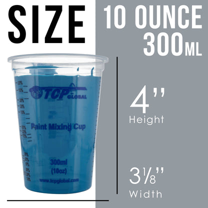 10 oz. (300ml) Graduated Plastic Mixing Cups - Box of 50 with 50 Mixing Sticks - Disposable Plastic Measuring Cups for Liquids, Paints, Resin, Epoxy