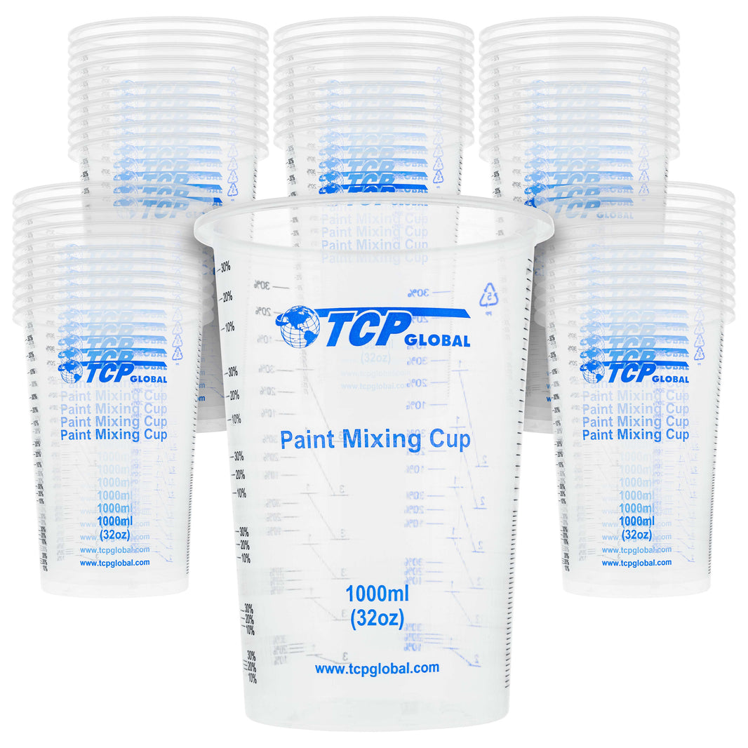32 oz. (1000ml) Graduated Plastic Mixing Cups (Box of 50) - Disposable Plastic Measuring Cups for Liquids, Paints, Resin, Epoxy, Art, Kitchen