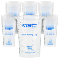 32 oz. (1000ml) Graduated Plastic Mixing Cups (Box of 50) - Disposable Plastic Measuring Cups for Liquids, Paints, Resin, Epoxy, Art, Kitchen