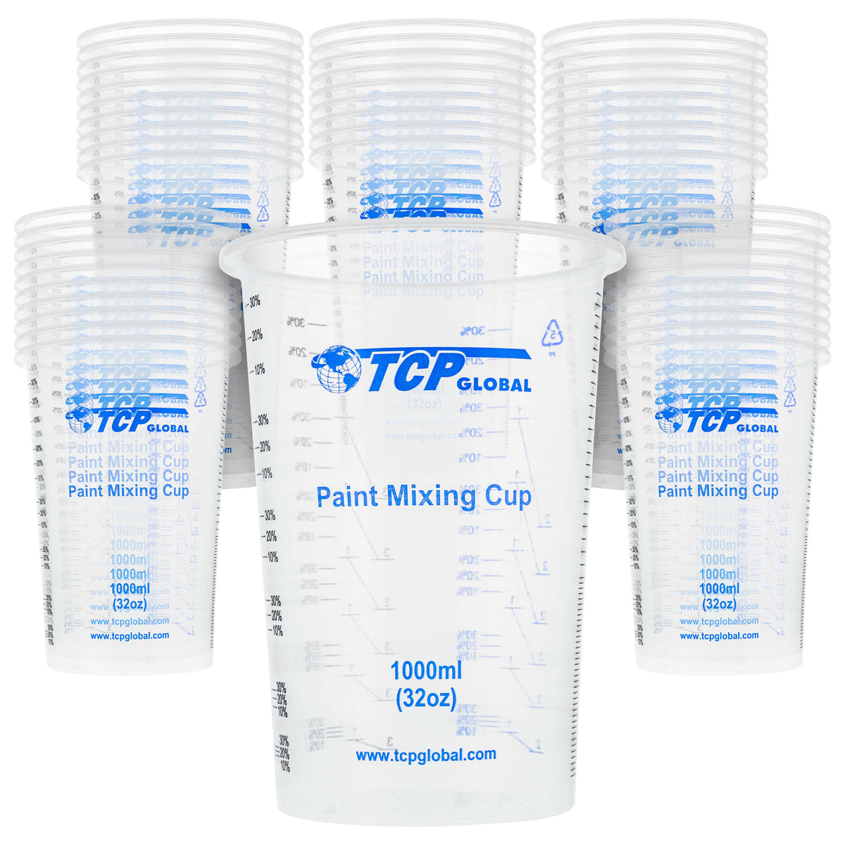 50 - 32 Ounce (1000ml) Disposable Flexible Clear Plastic Mixing