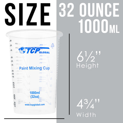 32 oz. (1000ml) Graduated Plastic Mixing Cups (Box of 50) - Disposable Plastic Measuring Cups for Liquids, Paints, Resin, Epoxy, Art, Kitchen