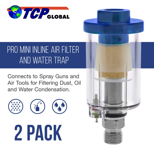 TCP Global Mini In-Line Air Filter, Oil and Water Separator, Pack of 2