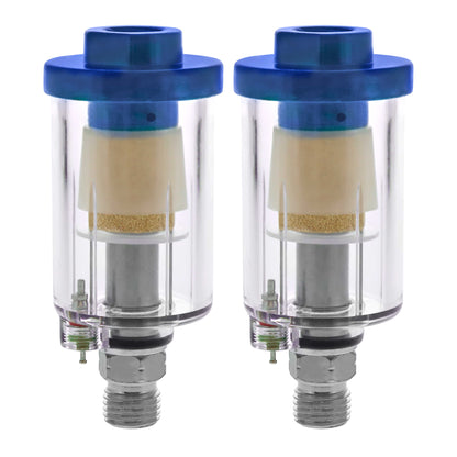 Mini In-Line Air Filter (2 Pack) - Water & Oil Separator with Drain Valve - Water Trap, Air Dryer, Removes Moisture, Dirt - Use on Compressor Hose