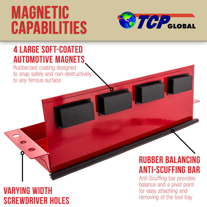 12" Magnetic Tool Shelf - Toolbox & Cabinet Organizer - Magnetic Tray for Shop, Garage, Workshop - Metal Surface Mount, Tool Box Accessories for Home, Workspace and Garage