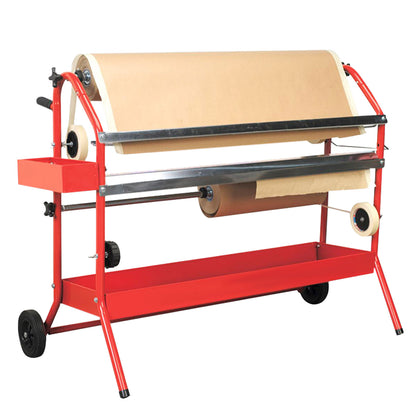 36" Mobile Multi-Roll Masking Machine for Auto Body, Painting, Masking Paper Dispenser with 2 Paper Bars, 4 Tape Rollers, Storage Trays & Cutting