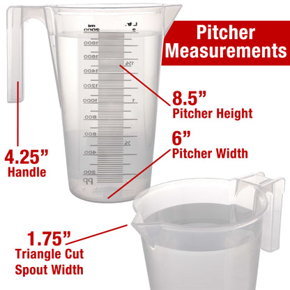 2 Liter (2000ml) Plastic Graduated Measuring and Mixing Pitcher (Pack of 4), 2 Quarts 64oz, Pouring Cup, Measure & Mix Paint Resin, Cooking