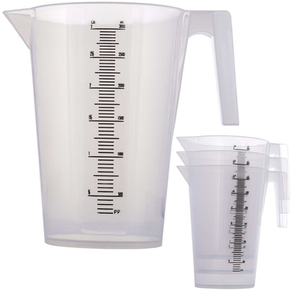 3 Liter (3000ml) Plastic Graduated Measuring and Mixing Pitcher (Pack of 4) - 3 Quarts - Pouring Cup, Measure & Mix Paint, Resin, Cooking