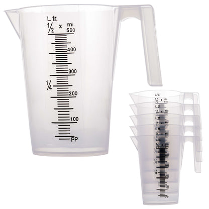 1/2 Liter (500ml) Plastic Graduated Measuring and Mixing Pitcher (Pack of 6) - 1 Pint (16oz) - Pouring Cups, Measure & Mix Paint, Cooking