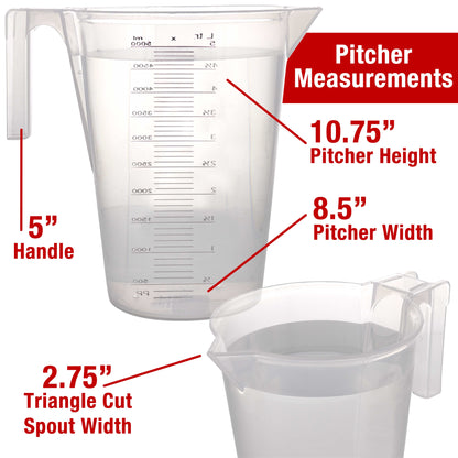 5 Liter (5000ml) Plastic Graduated Measuring and Mixing Pitcher (3-Pack) - 5 Quarts 1.25 Gallons- Pouring Cup, Measure & Mix Paint, Cooking
