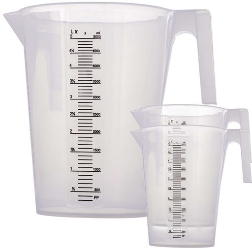 TCP Global 5 Liter (5000ml) Plastic Graduated Measuring and Mixing Pitcher (3-Pack) - 5 Quarts 1.25 Gallons- Pouring Cup, Measure & Mix Paint, Cooking