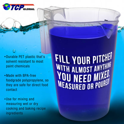 5 Piece Set of Plastic Graduated Measuring Mixing Pitchers - 500, 1000, 2000, 3000, 5000 ml Sizes - Pouring Cups Measure Mix Paint, Cooking
