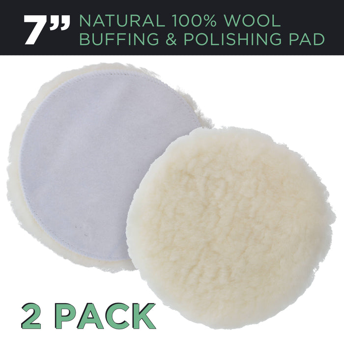 7" Natural 100% Wool 1" Pile Grip Buffing & Polishing Pad (Pack of 2)