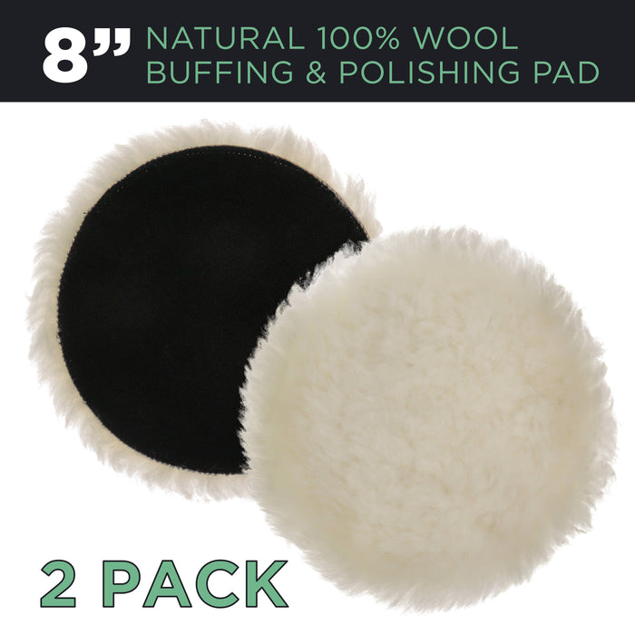 8" Natural 100% Wool 1" Pile Grip Buffing & Polishing Pad (Pack of 2)
